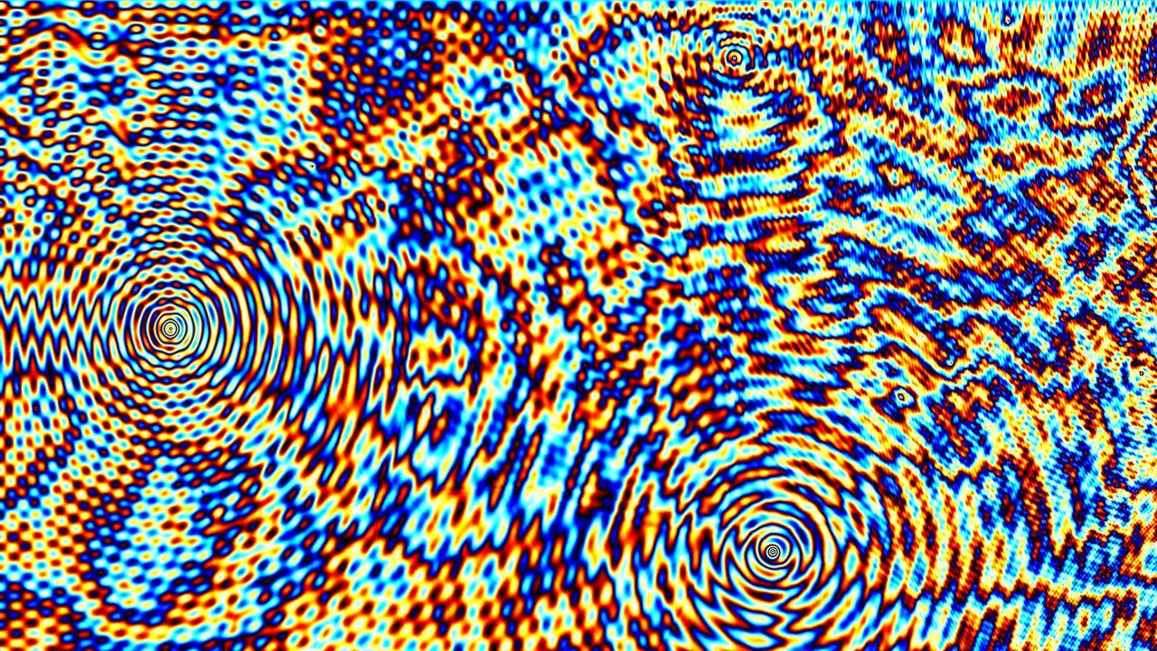 Upper left corner with two prominent wave centers and various weaker ones