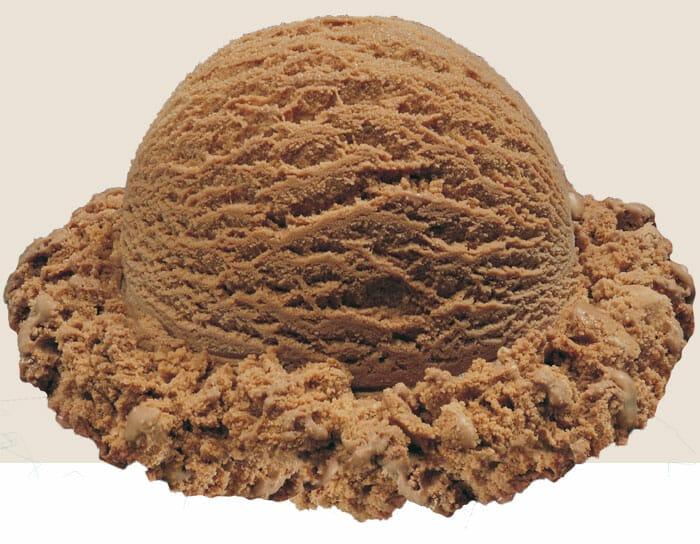 A scoop of chocolate ice cream, roughly hemispherical, but with a typical barklike texture, rough and pitted.
Did you know that fresh scoops of ice cream are not smooth, uniform, and shiny? You do now!